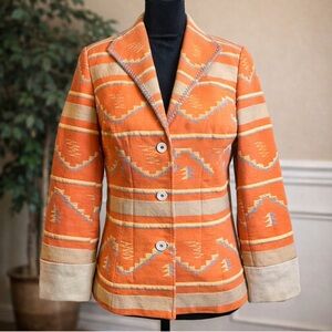 Coldwater Creek Southwestern Aztec Print Blazer Jacket Orange Size 8 Boho Wester